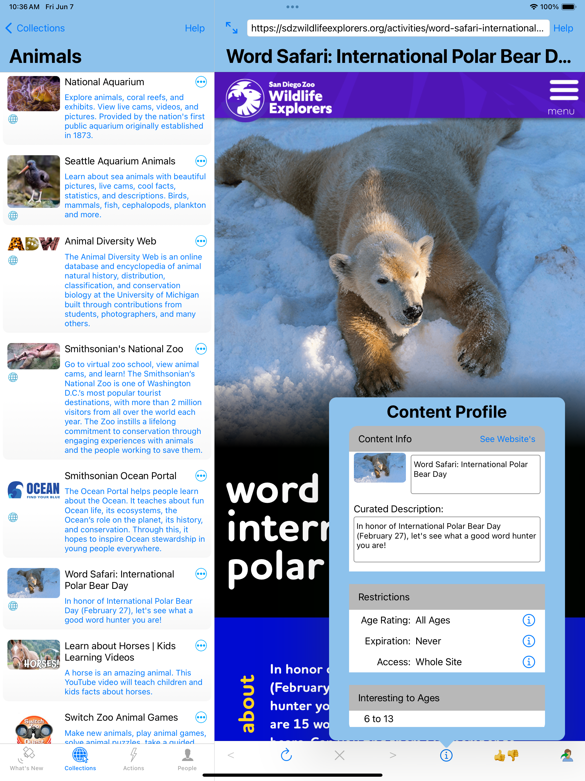 Screenshot of Kiddofy's app on an iPad.
